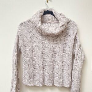 Wool Cable Knit  Women's Crop Turtleneck Sweater